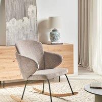 Wyld and Coco Rocking Chair Taupe Fabric Rubberwood Skates and Metal Legs in Beige