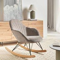 Wyld and Coco Taupe Rocking Armchair - Fabric Rubberwood Skates Metal Legs in Beige