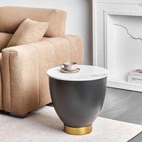 Wyld and Coco 48cm Side Table White Sintered Stone Top Black Metal Base Gold