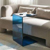 Wyld and Coco Cantilever Side Table Semi Transparent Blue Tempered Glass