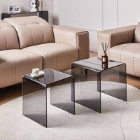 Wyld and Coco Nest of 2 Black Tempered Glass Side Tables - Rectangular Minimalist