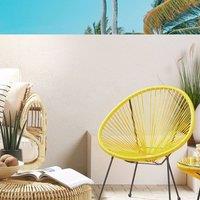 Wyld and Coco Yellow PE Rattan Papasan Chair Modern Woven Seat Powder Coat Steel
