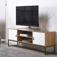 Wyld and Coco TV Stand 150cm Light Wood and White Black Metal Legs