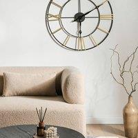 Wyld and Coco Iron Wall Clock Black and Gold - Large Open-Face Roman Numerals
