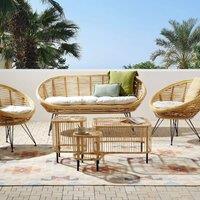 Wyld and Coco Rattan 4-Seater Sofa Set with Beige Cushions and Coffee Table in Natural