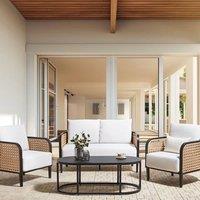 Wyld and Coco Garden Sofa Set - Black Aluminium Frame Off-White Cushions in White