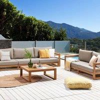 Wyld and Coco Everwood 5 Seater Acacia Outdoor Sofa Set Coffee Table and Taupe in Brown