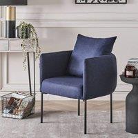 Wyld and Coco Dark Blue Faux Linen Armchair with Black Iron Legs