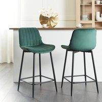 Wyld and Coco Velveten Emerald Armless Bar Stools Set of 2 Matte Black Steel Legs in Green
