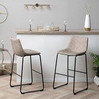 Wyld and Coco Astra Set of 2 Bar Stools - Beige Fabric Black Metal Legs