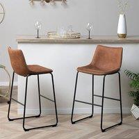 Wyld and Coco Acme Brown Fabric Bar Stools Set of 2 with Black Metal Legs