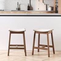 Wyld and Coco Set 2 Backless Bar Chairs Beige Polyester Upholstery Dark Brown
