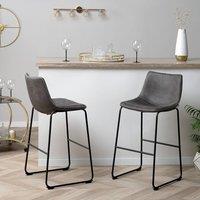 Wyld and Coco Set of 2 Bar Stools - Dark Grey Fabric Black Metal Legs