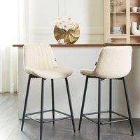 Wyld and Coco Set 2 Light Beige Boucle Bar Chairs Armless Matte Black Steel Legs