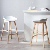 Wyld and Coco Set of 2 Scandi Counter-Height Bar Stools White with Beech Legs 85cm