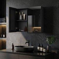 Wyld and Coco Handleless Black Plywood Mirror Cabinet 60x60cm 2-Door Wall-Hung | Size: W600mm x H600mm