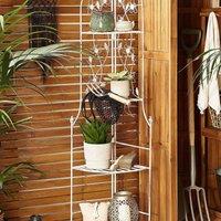 Wyld and Coco Garden Corner Ladder Shelf White Foldable Rust Resistant Iron