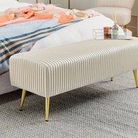 Wyld and Coco Velvet Bench Off-White with Gold Metal Legs 118 x 40 cm in White