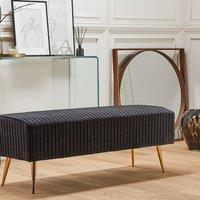 Wyld and Coco Velvet Bench 118 x 40 cm Black Upholstered with Gold Metal Legs