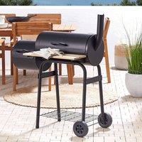 Wyld and Coco Charcoal BBQ with Lid and Built-In Offset Smoker Black Steel