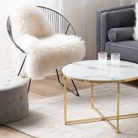 Wyld and Coco Round Marble-Effect Coffee Table White-Gold Base 70cm in White