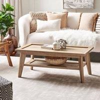 Wyld and Coco Rustic 100 x 50 cm Coffee Table - Engineered Wood with Rattan Shelf in Brown