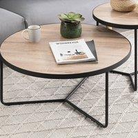 Wyld and Coco Round Coffee Table 80 cm Walnut Finish Black Metal Legs in Brown