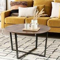 Wyld and Coco Round Coffee Table 80cm - Dark Brown MDF Top Black Powder-Coated Legs