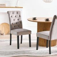 Wyld and Coco Set of 2 Grey Velvet Dining Chairs with Black Pine Legs