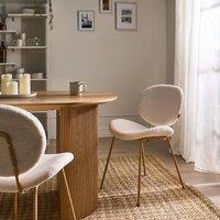 Wyld and Coco White Boucle Armless Dining Chairs Set 2 Light Brown Wood Look