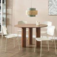 Wyld and Coco Set of 4 Beige Armless Dining Chairs - Synthetic Seat with Iron Legs
