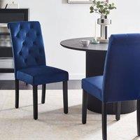 Wyld and Coco Lux Blue Velvet Dining Chairs Set 2 Button Tufted Rubberwood