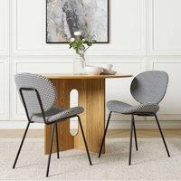 Wyld and Coco Black-and-White Houndstooth Dining Chairs Set of 2 Iron Legs in Black