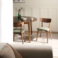 Wyld and Coco Heritage Retro Dining Chairs - Dark Rubberwood Green Fabric (Set of 2)