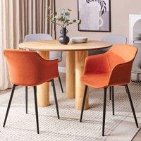 Wyld and Coco Set of 2 Orange Upholstered Dining Chairs Black Powder Coat Legs