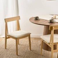 Wyld and Coco Set of 2 Armless Dining Chairs Light Brown Rubberwood Beige Boucl