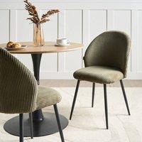 Wyld and Coco Set of 2 Dark Green Corduroy Dining Chairs with Padded Seats