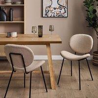 Wyld and Coco Taupe Boucle Dining Chairs Set of 2 Armless Black Iron Legs in Beige