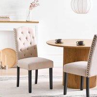 Wyld and Coco Velvet Dining Chairs Set of 2 - Light Beige Black Rubberwood Legs