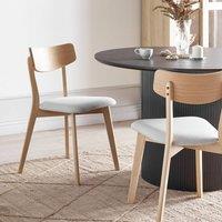 Wyld and Coco Set 2 Dining Chairs Light Brown Rubberwood Grey Fabric Seats