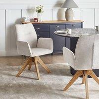 Wyld and Coco Swivel Dining Chair - Light Beige Faux Linen High Back