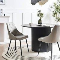Wyld and Coco Grey Faux Leather Diamond-Tufted Dining Chairs Set of 2