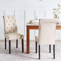 Wyld and Coco Sand Beige Fabric Dining Chairs Set of 2 - Black Pinewood Legs