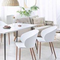 Wyld and Coco Set of 2 Dining Chairs White Synthetic Seats Light WoodEffect Metal