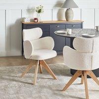 Wyld and Coco Nordic Swivel Dining Chair Light Beige Boucl Curved Backrest
