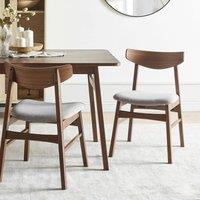 Wyld and Coco Set of 2 Dining Chairs Dark Rubberwood Grey Fabric Armless Retro in Brown