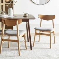 Wyld and Coco Set of 2 Armless Dining Chairs - Light Rubberwood Frame Grey Fabric in Brown