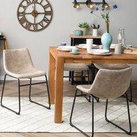 Wyld and Coco Riverside Beige Fabric Dining Chairs Set of 2 with Black Legs