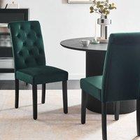 Wyld and Coco Emerald Green Velvet Button Tuft Dining Chairs Set of 2