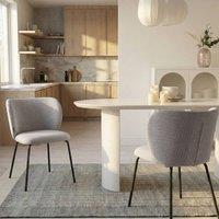Wyld and Coco Set 2 Armless Dining Chairs Off-White Upholstery Powder Coat Iron in White
